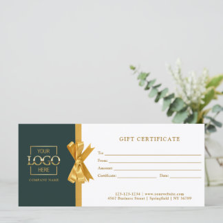 Elegant Chic Green Gold Business Gift Certificate