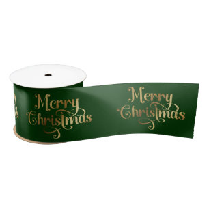 Elegant Chic Green Gold Frohe Weihnachtswrapping Satinband