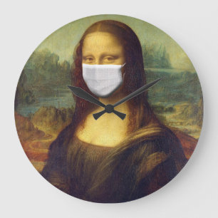 Elegant Chic Green Mona Lisa Covid 19 Gemälde Große Wanduhr