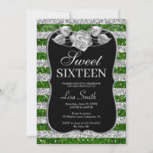 Elegant Chic Green Silver Glitzer Rose Sweet 16 Einladung (Vorderseite)