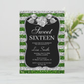 Elegant Chic Green Silver Glitzer Rose Sweet 16 Einladung (Stehend Vorderseite)
