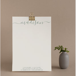 Elegant Chic Handwriting Script Sage Green Briefbogen