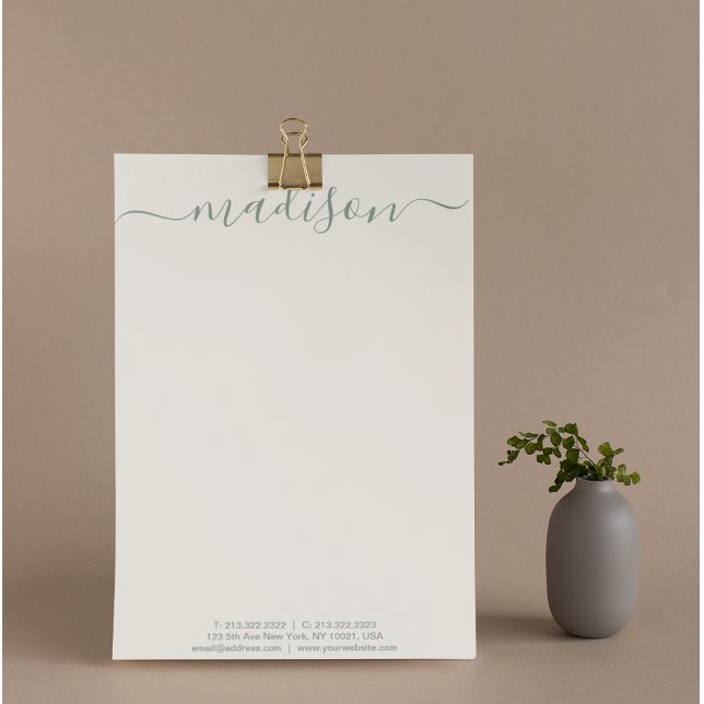 Elegant Chic Handwriting Script Sage Green Briefbogen (Von Creator hochgeladen)