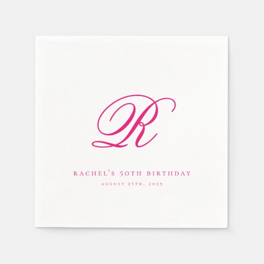 Elegant Chic Initial Hot Pink Birthday Napkins Serviette (Vorderseite)