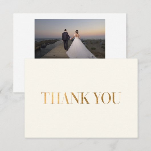 Elegant Chic Ivory Gold Danke Foto Card (Vorne/Hinten)