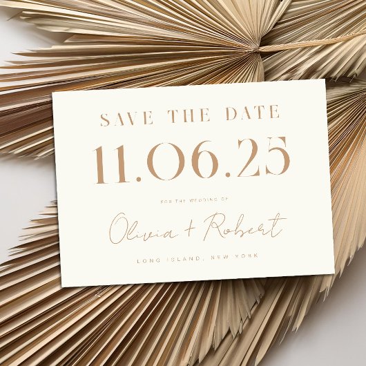 Elegant Chic Ivory Tan Wedding Date Save the Date
