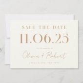 Elegant Chic Ivory Tan Wedding Date Save the Date (Vorderseite)
