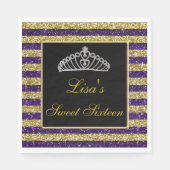 Elegant Chic Lila Gold Glitzer Tiara Sweet 16 Serviette (Vorderseite)