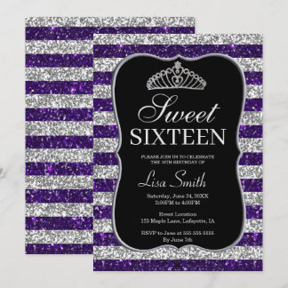 Elegant Chic Lila Silver Glitzer Tiara Sweet 16 Einladung