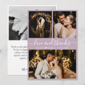 Elegant Chic Lilac 3 Foto Collage Wedding Vielen D Dankeskarte (Vorne/Hinten)