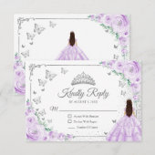 Elegant Chic Lilac Purple Silver Quinceanera Reply RSVP Karte (Vorne/Hinten)