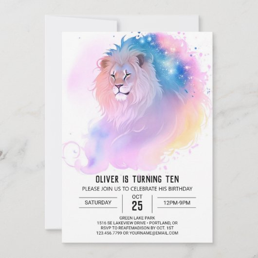 Elegant Chic Lion Birthday Einladung (Vorderseite)