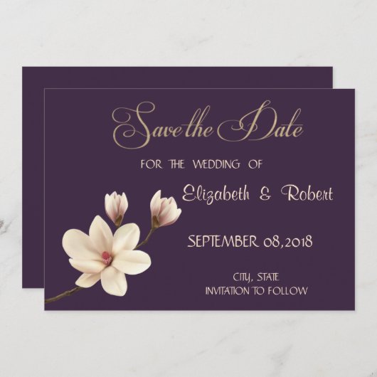 Elegant Chic Magnolia Save the Date (Vorne/Hinten)
