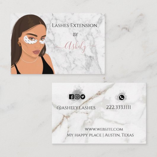 Elegant Chic Marble Lashes Visitenkarte (Vorne/Hinten)