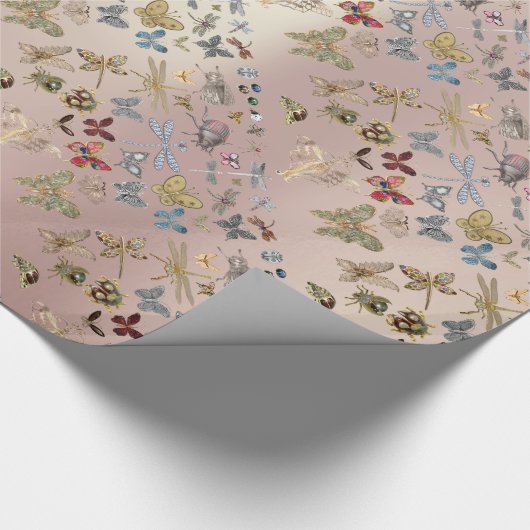 Elegant Chic Meadow Butterfly Insekten Gems Diamon Geschenkpapier (Ecke)