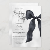Elegant Chic Modern Black Bow Birthday Invitation Einladung (Vorne/Hinten)