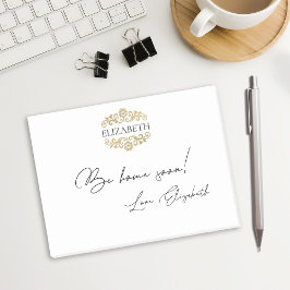 Elegant Chic Modern Monogram Black Gold  Post-it Klebezettel