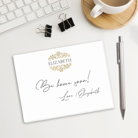 Elegant Chic Modern Monogram Black Gold  Post-it Klebezettel