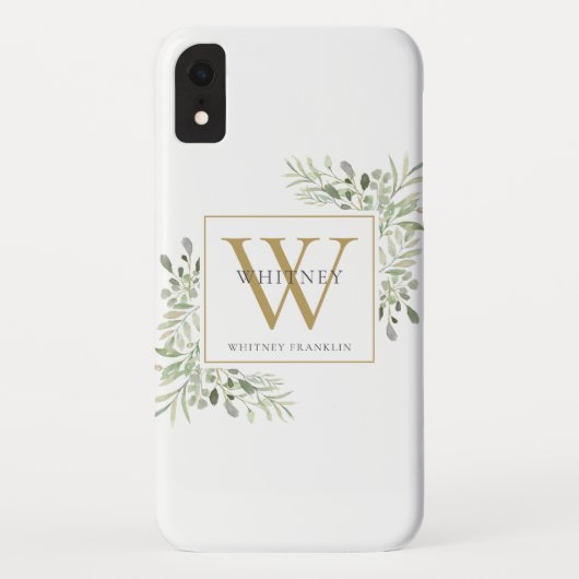 Elegant Chic Monogram Greenery Case-Mate iPhone Hülle (Rückseite)