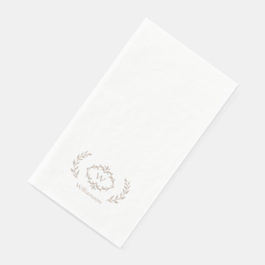 Elegant Chic Monogram Initial Laurel Wreath Beige Serviette (Ecke)
