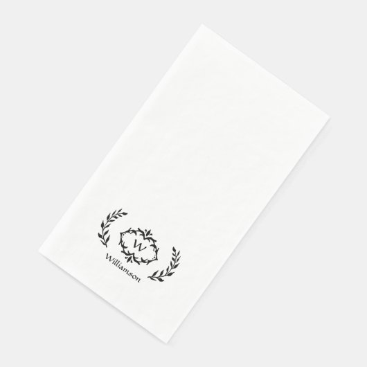 Elegant Chic Monogram Initial Laurel Wreath Black Serviette (Ecke)