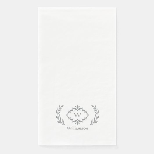 Elegant Chic Monogram Initial Laurel Wreath Gray Serviette (Vorderseite)
