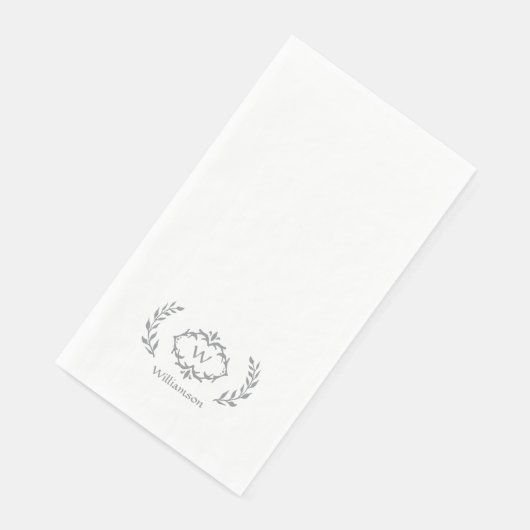 Elegant Chic Monogram Initial Laurel Wreath Gray Serviette (Ecke)