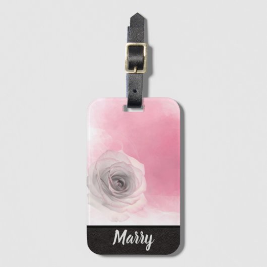 Elegant Chic Monogram Name Stilvoll Rosa Rose Gepäckanhänger (Vorderseite Vertikal)