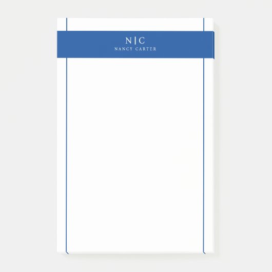 Elegant Chic Monogram Navy Blue Geometric Border Post-it Klebezettel (Vorderseite)