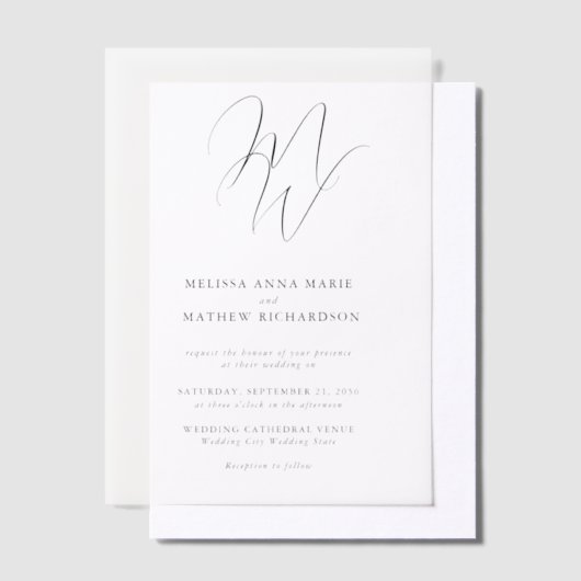 Elegant Chic Monogram Overlay Wedding Pergament Einladungen (Versetzt)