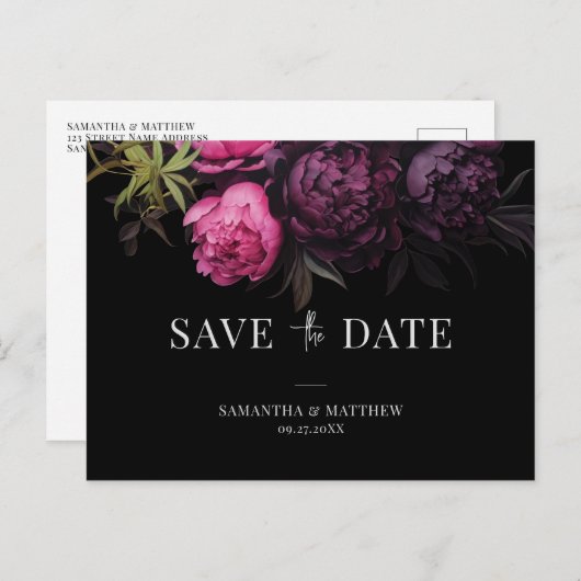 Elegant Chic Moody Florals Wedding speichern das D Ankündigungspostkarte (Vorne/Hinten)