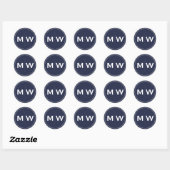 Elegant Chic Navy Blue Circle Two Monogram Initial Runder Aufkleber (Blatt)