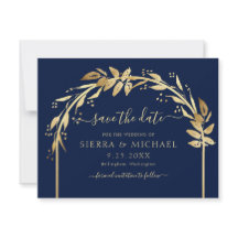 Elegant Chic Navy Blue Gold Foliage Arch Wedding