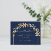Elegant Chic Navy Blue Gold Foliage Arch Wedding Save The Date (Stehend Vorderseite)