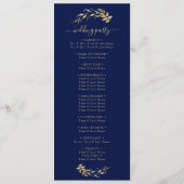 Elegant Chic Navy Blue Gold Foliage Hochzeit Programm (Rückseite)