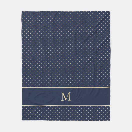 Elegant Chic Navy Blue Gold Polka Dot Monogram Fleecedecke (Vorderseite)