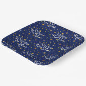 Elegant Chic Navy Blue & Gold Stars Frohes Neues J Pappteller (Gewinkelt)