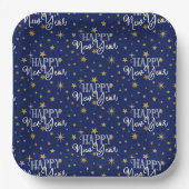 Elegant Chic Navy Blue & Gold Stars Frohes Neues J Pappteller (Vorderseite)