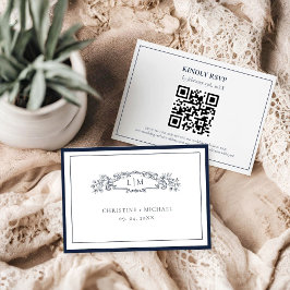 Elegant & Chic Navy Blue Wappen Monogram Hochzeit RSVP Karte