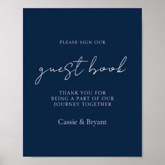 Elegant Chic Navy Blue Wedding Guest Book Sign Poster (Vorne)