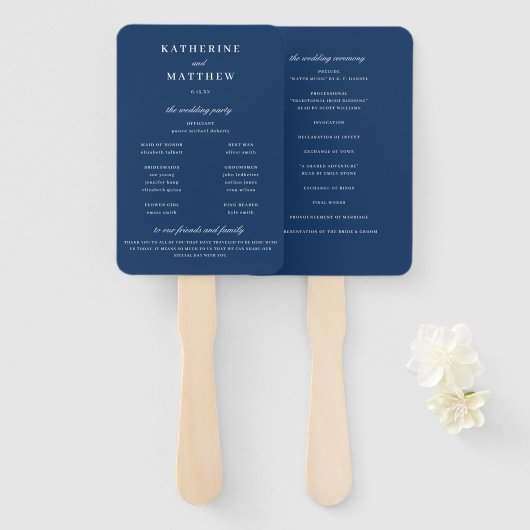 Elegant Chic Navy Blue Wedding Zeremony Program Fächer (Vorne und Hinten)