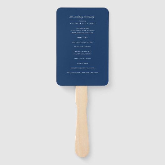 Elegant Chic Navy Blue Wedding Zeremony Program Fächer (Rückseite)