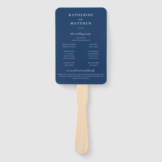 Elegant Chic Navy Blue Wedding Zeremony Program Fächer (Vorderseite)