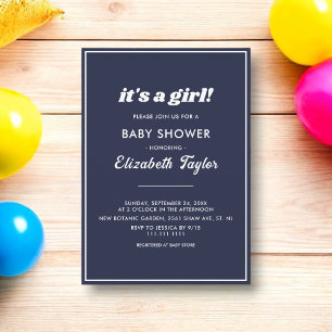 Elegant Chic Navy Blue White Form Baby Shower Einladung