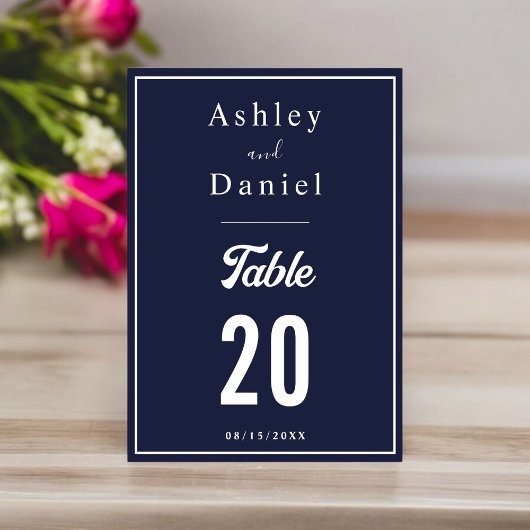 Elegant Chic Navy Blue White Formal Wedding Tischnummer