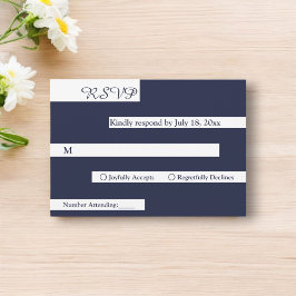 Elegant Chic Navy Blue White Luxury Moderne Hochze RSVP Karte