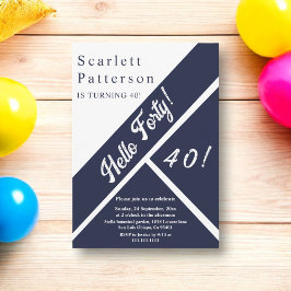 Elegant Chic Navy Blue White Modern 40. Geburtstag Einladung