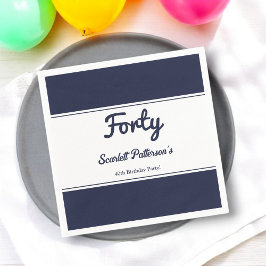 Elegant Chic Navy Blue White Modern 40. Geburtstag Serviette
