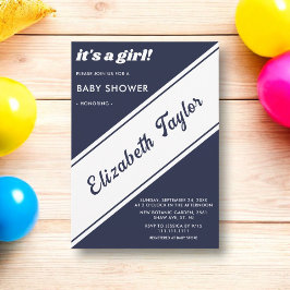Elegant Chic Navy Blue White Modern Baby Shower Einladung