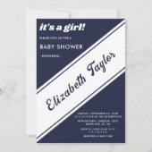 Elegant Chic Navy Blue White Modern Baby Shower Einladung (Vorderseite)